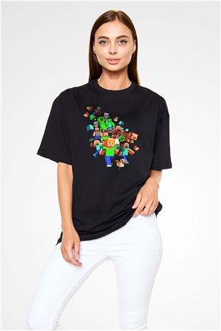 Minecraft Siyah Unisex Oversize Tişört T-Shirt