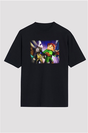 Minecraft Siyah Unisex Oversize Tişört T-Shirt