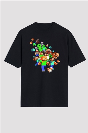 Minecraft Siyah Unisex Oversize Tişört T-Shirt