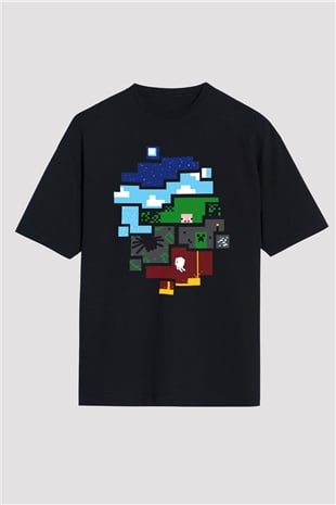 Minecraft Siyah Unisex Oversize Tişört T-Shirt