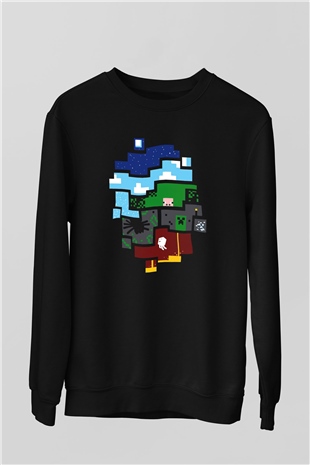Minecraft Siyah Unisex Sweatshirt
