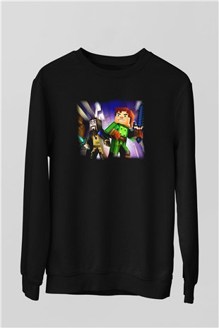 Minecraft Siyah Unisex Sweatshirt