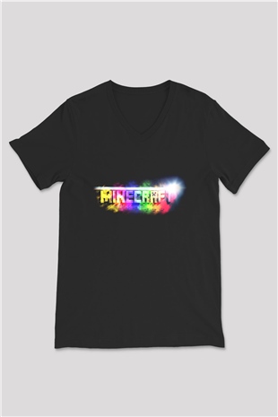 Minecraft Siyah Unisex V Yaka Tişört