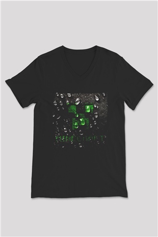Minecraft Siyah Unisex  V Yaka Tişört