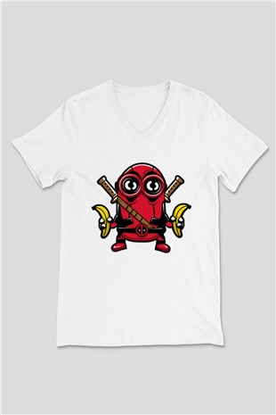 Minionpool Baskılı Beyaz Unisex V Yaka Tişört