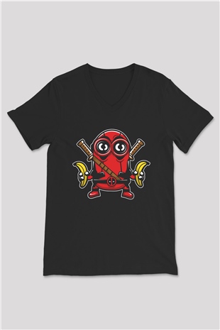 Minionpool Baskılı Siyah Unisex V Yaka Tişört