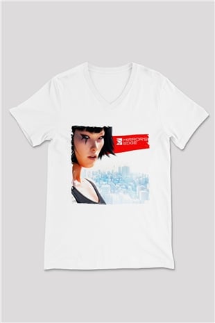 Mirrors Edge Beyaz Unisex V Yaka Tişört