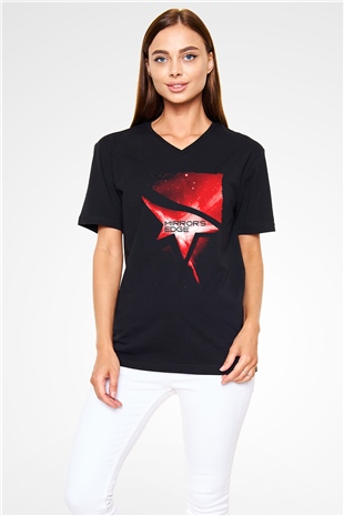 Mirrors Edge Siyah Unisex V Yaka Tişört