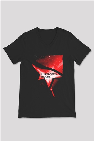 Mirrors Edge Siyah Unisex V Yaka Tişört