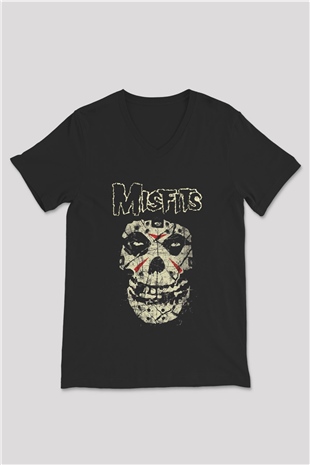 Misfits Siyah Unisex V Yaka Tişört T-Shirt