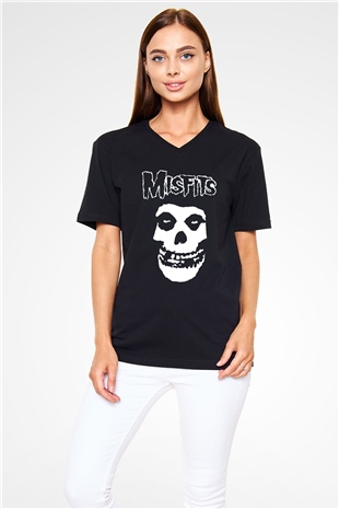 Misfits Siyah Unisex V Yaka Tişört T-Shirt
