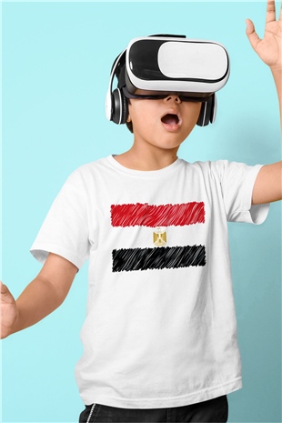 Mısır Baskılı Beyaz Unisex Çocuk Tişört