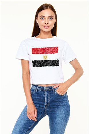 Mısır Beyaz Croptop Tişört