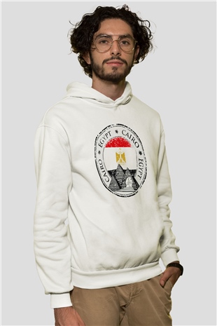 Mısır Beyaz Unisex Kapşonlu Sweatshirt