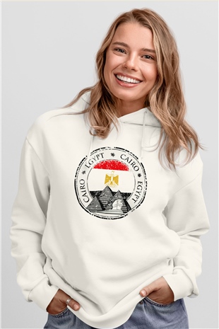 Mısır Beyaz Unisex Kapşonlu Sweatshirt