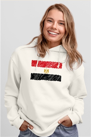 Mısır Beyaz Unisex Kapşonlu Sweatshirt