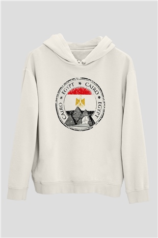 Mısır Beyaz Unisex Kapşonlu Sweatshirt