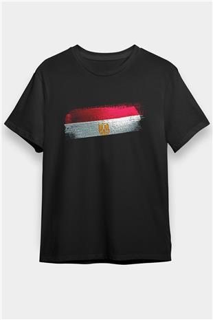 Mısır - Egypt Bayrağı Baskılı Unisex Siyah Tişört