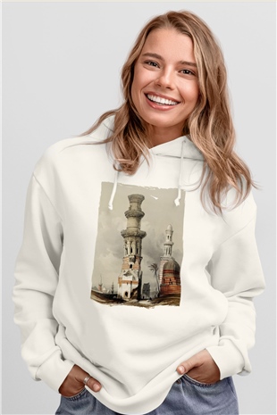 Mısır Harabeleri Beyaz Unisex Hoodie