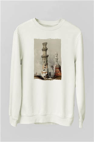 Mısır Harabeleri Beyaz Unisex Sweatshirt