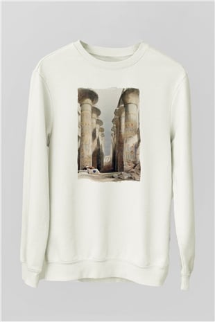 Mısır Harabeleri Beyaz Unisex Sweatshirt