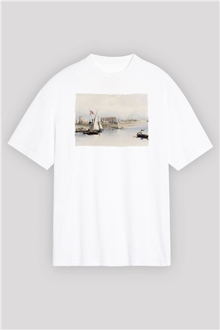 Mısır Harabeleri Beyaz Oversize Tişört Oversize T-shirt - TişörtFabrikası