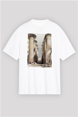 Mısır Harabeleri Beyaz Oversize Tişört Oversize T-shirt - TişörtFabrikası