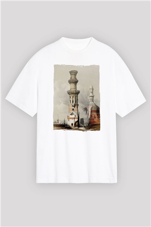 Mısır Harabeleri Beyaz Oversize Tişört Oversize T-shirt - TişörtFabrikası