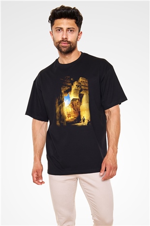 Mısır Harabeleri Siyah Unisex Oversize Tişört T-Shirt