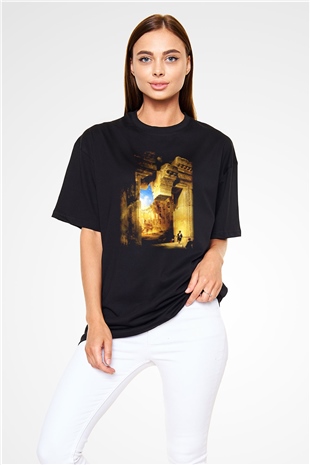 Mısır Harabeleri Siyah Unisex Oversize Tişört T-Shirt