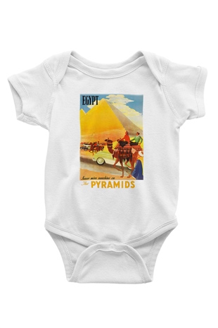 Mısır Piramitleri Baskılı Beyaz Unisex Bebek Body - Zıbın