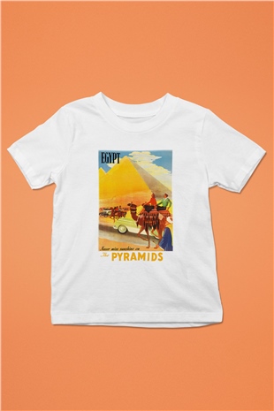 Mısır Piramitleri Baskılı Beyaz Unisex Çocuk Tişört