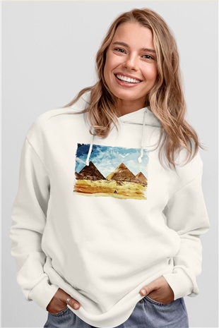 Mısır Piramitleri Beyaz Unisex Hoodie