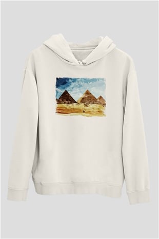 Mısır Piramitleri Beyaz Unisex Hoodie