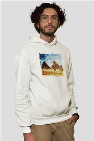 Mısır Piramitleri Beyaz Unisex Hoodie
