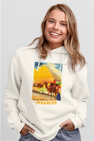 Mısır Piramitleri Beyaz Unisex Kapşonlu Sweatshirt