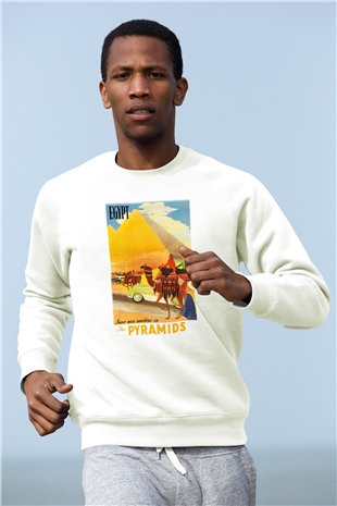Mısır Piramitleri Beyaz Unisex Sweatshirt