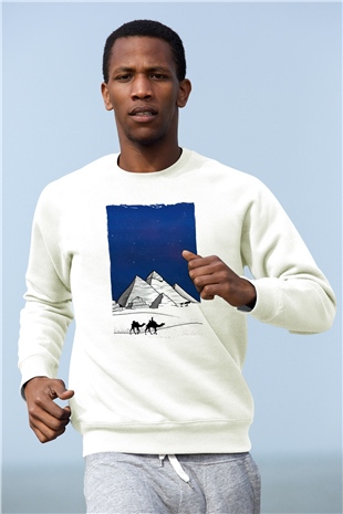 Mısır Piramitleri Beyaz Unisex Sweatshirt