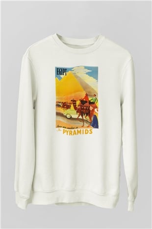 Mısır Piramitleri Beyaz Unisex Sweatshirt