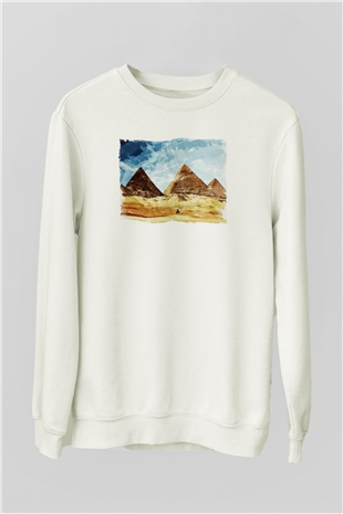 Mısır Piramitleri Beyaz Unisex Sweatshirt