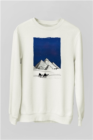 Mısır Piramitleri Beyaz Unisex Sweatshirt