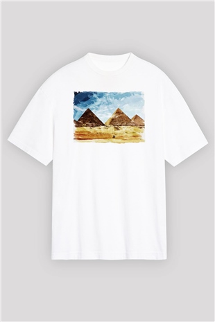 Mısır Piramitleri Beyaz Oversize Tişört Oversize T-shirt - TişörtFabrikası