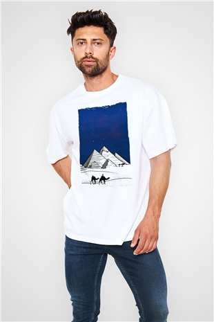 Mısır Piramitleri Beyaz Oversize Tişört Oversize T-shirt - TişörtFabrikası