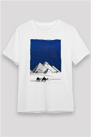 Mısır Piramitleri Beyaz Unisex Tişört T-Shirt - TişörtFabrikası