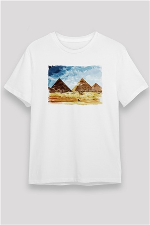Mısır Piramitleri Beyaz Unisex Tişört T-Shirt - TişörtFabrikası