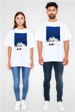 Mısır Piramitleri Beyaz Oversize Tişört Oversize T-shirt - TişörtFabrikası