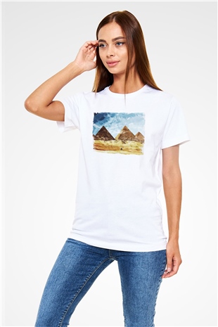 Mısır Piramitleri Beyaz Unisex Tişört T-Shirt - TişörtFabrikası