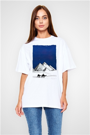 Mısır Piramitleri Beyaz Oversize Tişört Oversize T-shirt - TişörtFabrikası