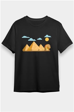 Mısır Piramitleri Siyah Unisex Tişört T-Shirt - TişörtFabrikası