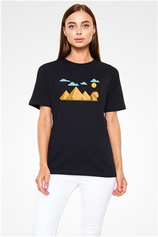 Mısır Piramitleri Siyah Unisex Tişört T-Shirt - TişörtFabrikası
